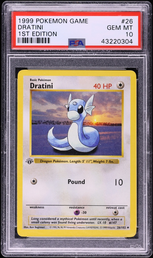 1999 Pokemon Base Set Shadowless 1st Edition Dratini #26 PSA 10 GEM MINT