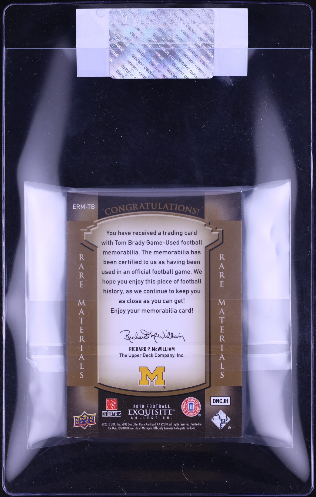 2010 Exquisite Collection Raw Materials Tom Brady PATCH 1/60 #ERM-TB CGC AUTH - Photo 2