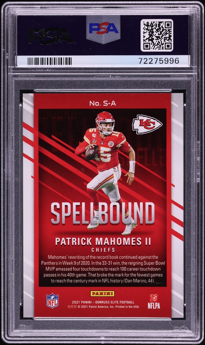 2021 Donruss Elite Spellbound Gold Patrick Mahomes II 5/5 #S-A PSA 9 MINT - Photo 2