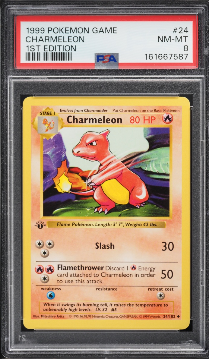 1999 Pokemon Base Set Shadowless 1st Edition Charmeleon #24 PSA 8 NM-MT