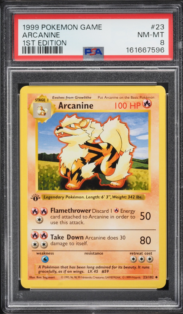1999 Pokemon Base Set Shadowless 1st Edition Arcanine #23 PSA 8 NM-MT