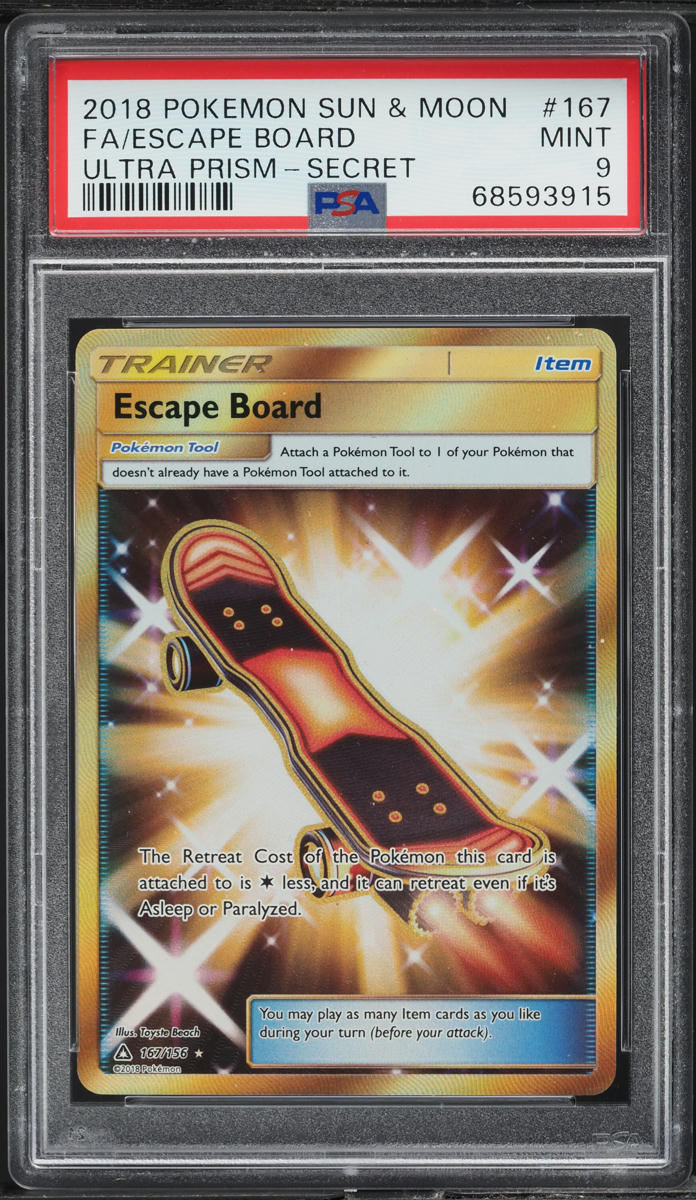 2018 Pokemon Sun & Moon Ultra Prism Hyper Rare Escape Board #167 PSA 9 MINT