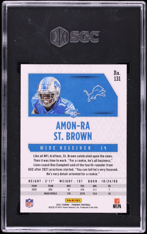 2021 Panini Phoenix Fire Burst Amon-Ra St. Brown ROOKIE #131 SGC 10 GEM MINT