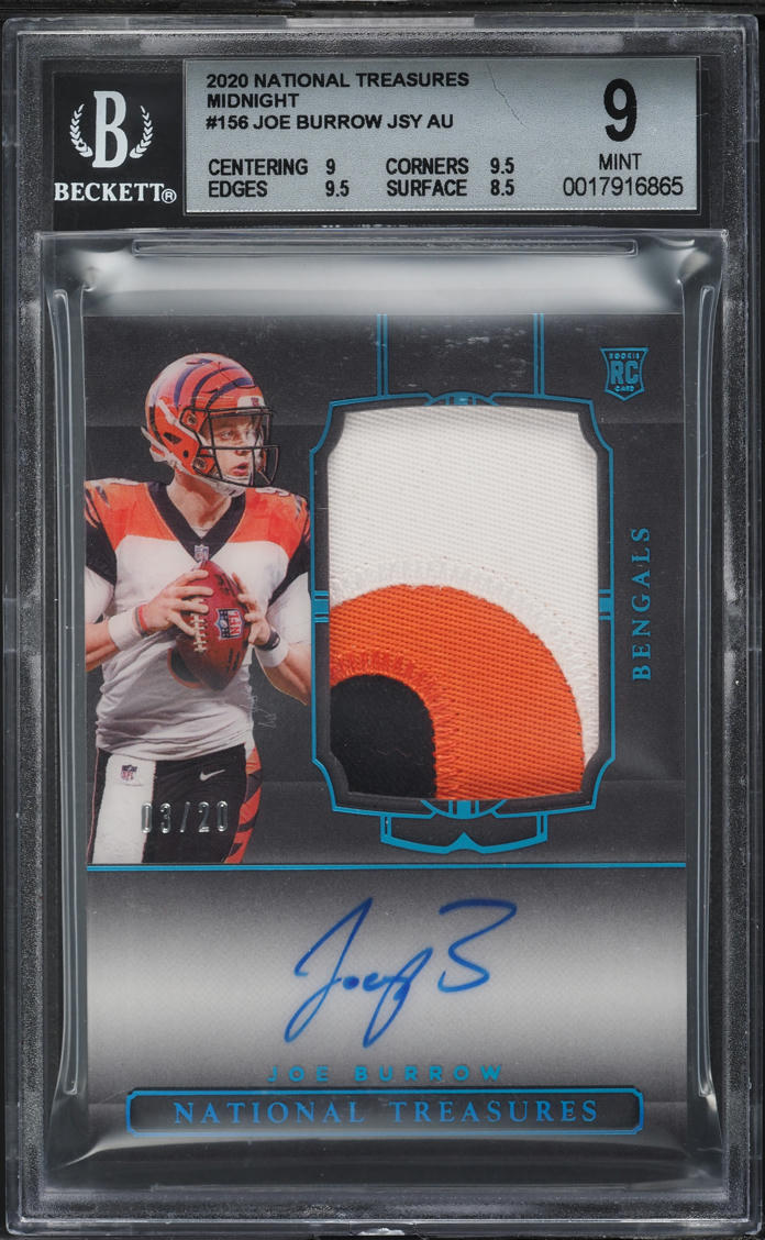 2020 National Treasures Midnight Joe Burrow ROOKIE PATCH AUTO /20 #156 BGS 9 MINT