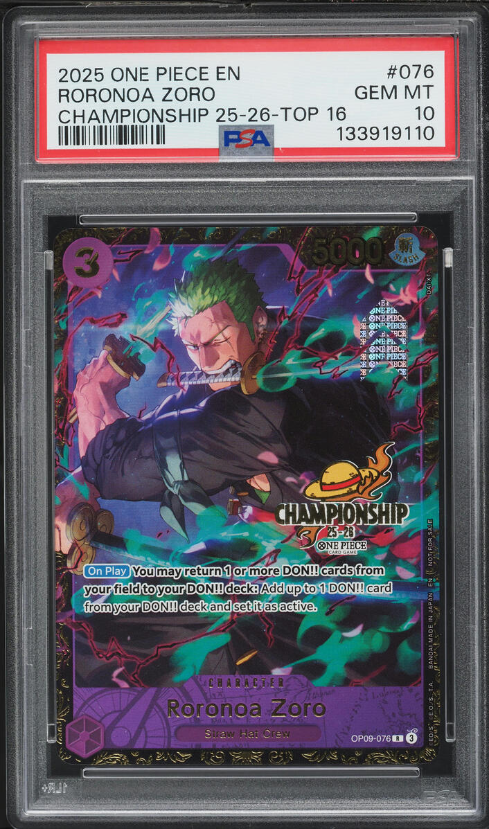 2025 One Piece Promos Championship Top 16 Roronoa Zoro #76 PSA 10 GEM MINT