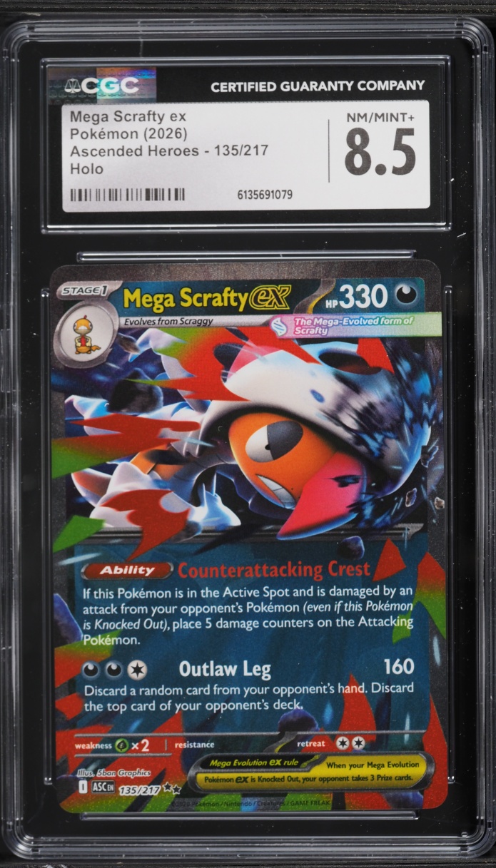 2026 Pokemon Mega Ascended Heroes Holo Mega Scrafty ex #135 CGC 8.5 NM-MT+
