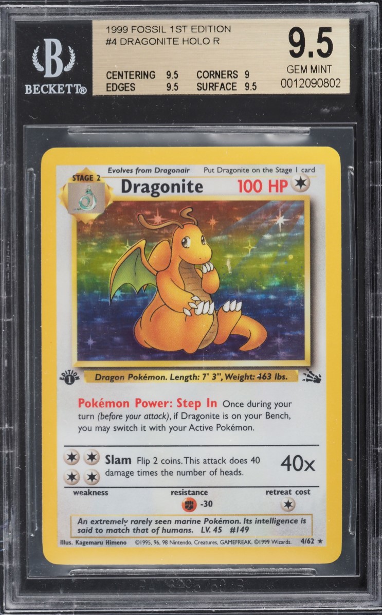 1999 Pokemon Fossil 1st Edition Holo Dragonite #4 BGS 9.5 GEM MINT