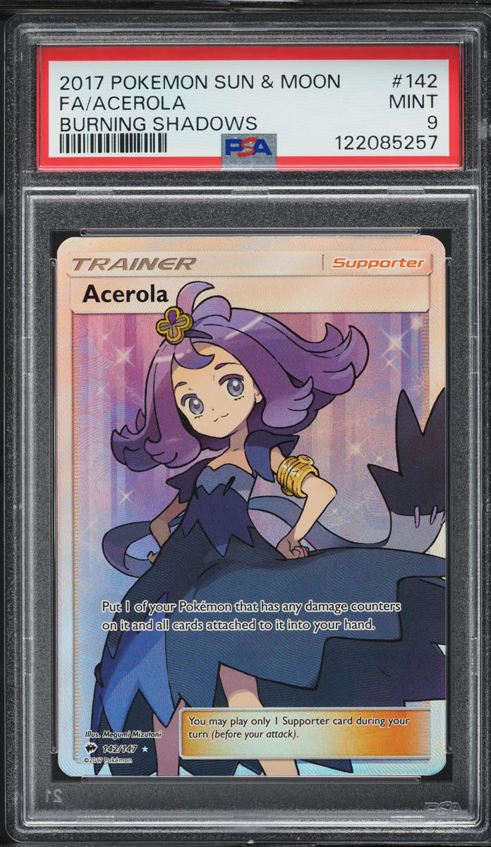 2017 Pokemon Sun & Moon Burning Shadows Full Art Acerola #142 PSA 9 MINT