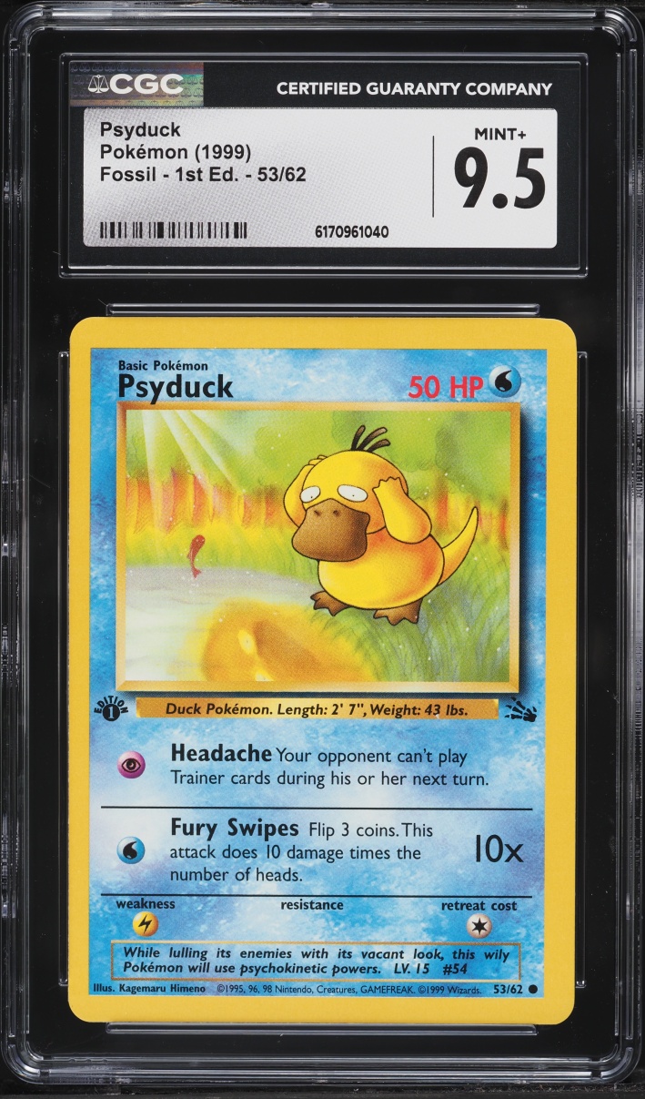 1999 Pokemon Fossil 1st Edition Psyduck #53 CGC 9.5 MINT+