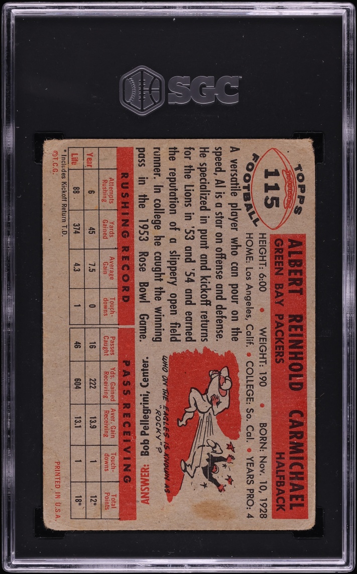 1956 Topps Football Al Carmichael #115 SGC 1.5 FR