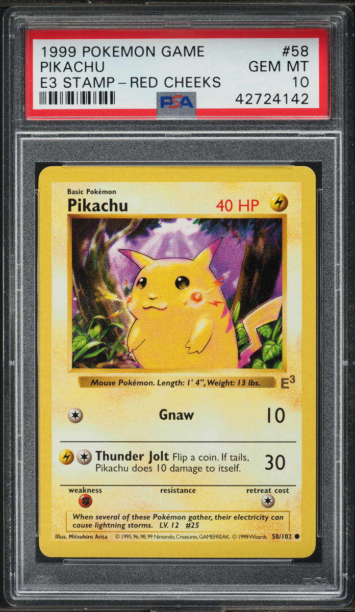 1999 Pokemon Base Set Shadowless E3 Stamp Red Cheeks Pikachu #58 PSA 10 GEM MINT