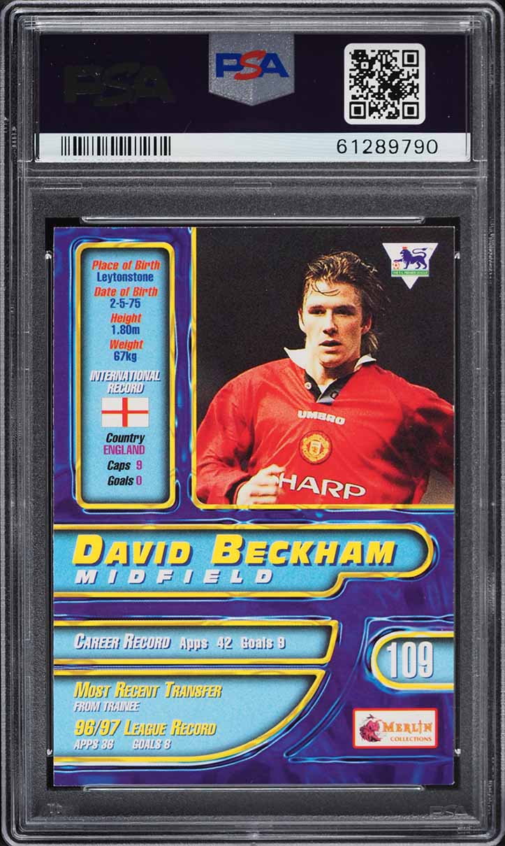 1997 Merlin's Premier Gold 98 David Beckham #109 PSA 9 MINT