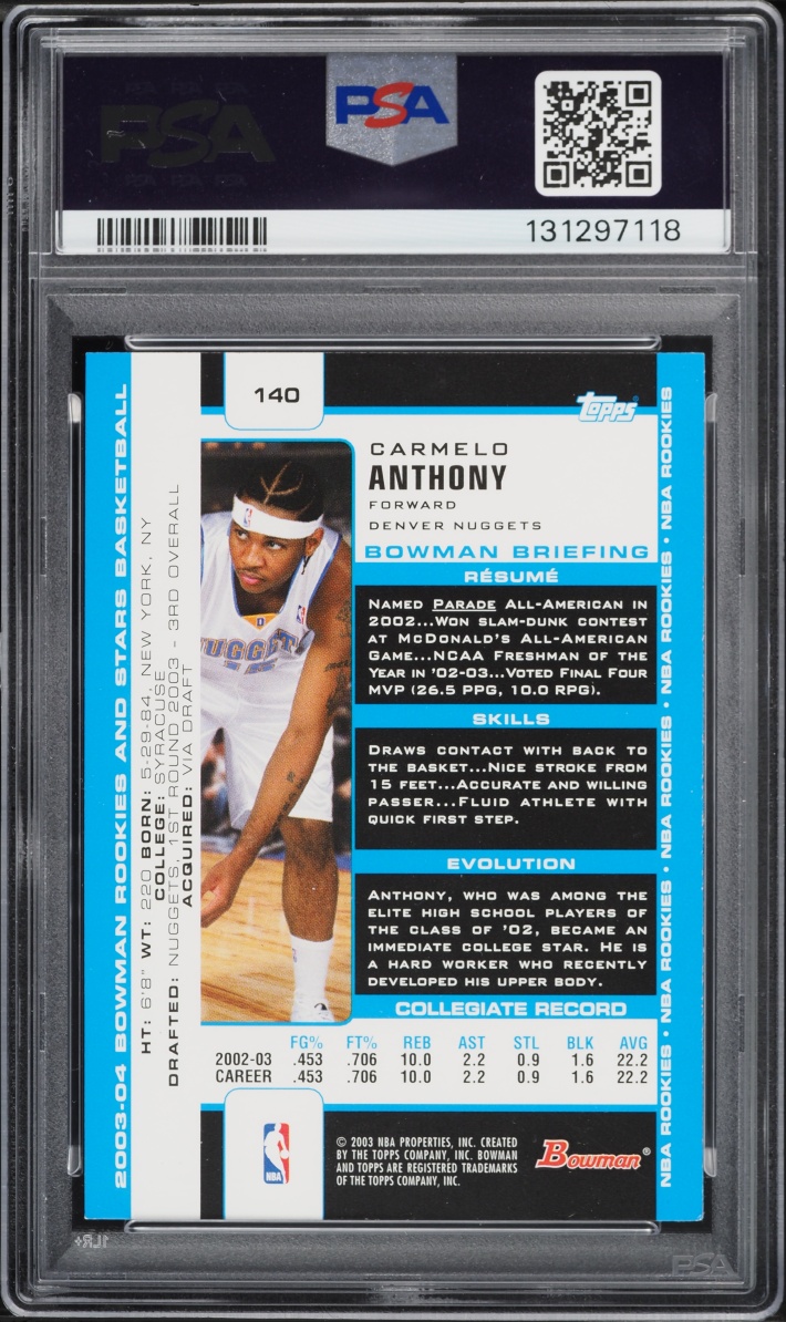 2003 Bowman Rookies & Stars Carmelo Anthony ROOKIE #140 PSA 6 EXMT
