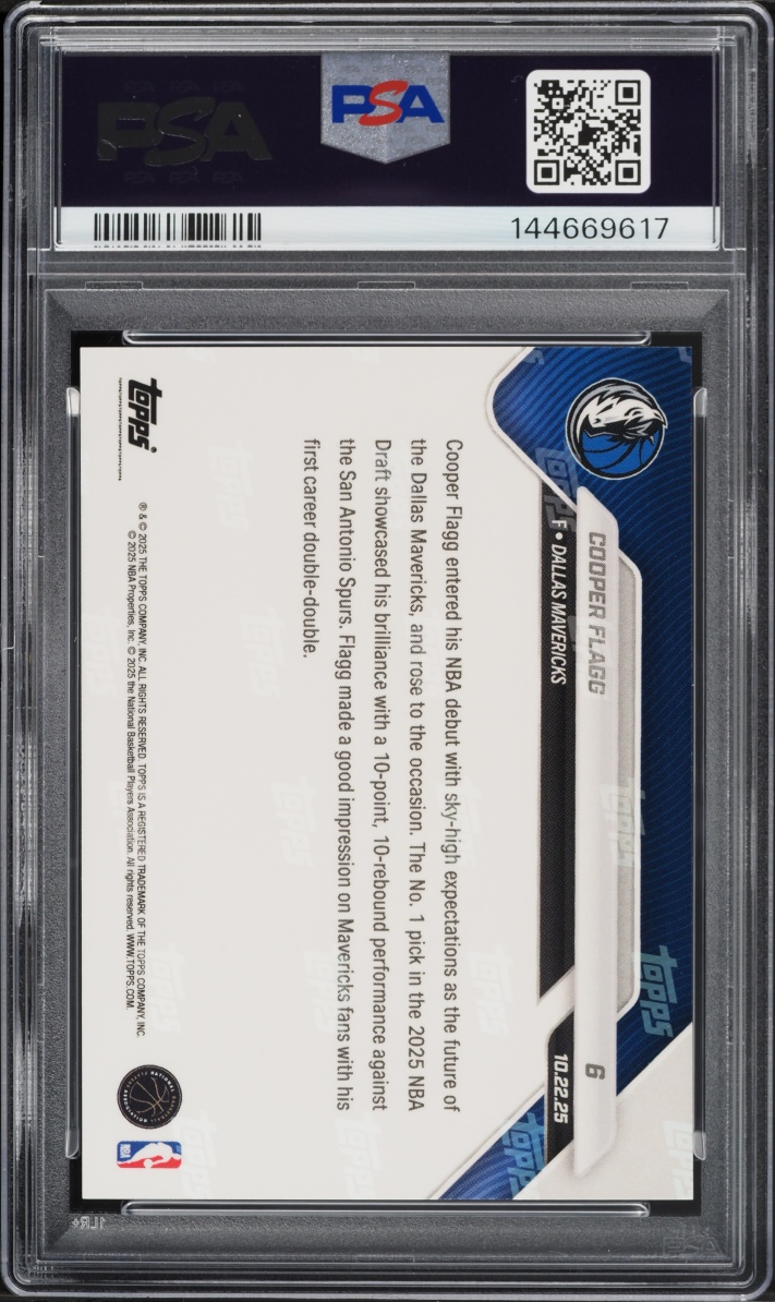2025 Topps Now Cooper Flagg ROOKIE #6 PSA 10 GEM MINT