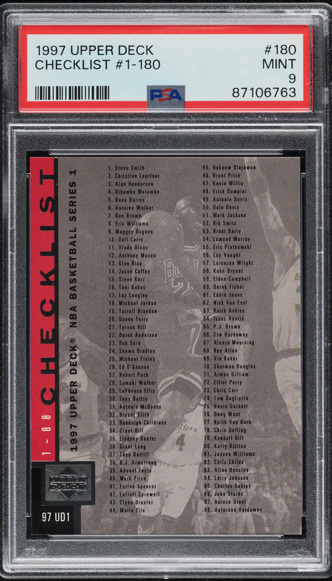 1997 Upper Deck Basketball Checklist #1-180 #180 PSA 9 MINT