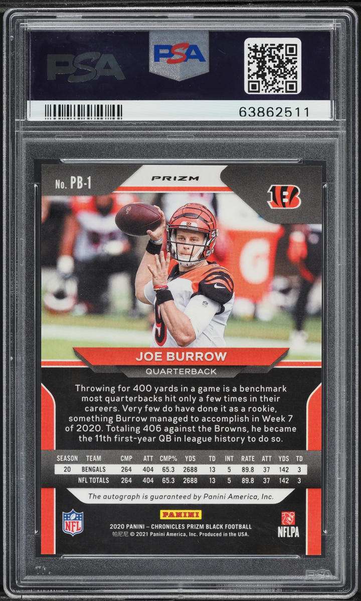 2020 Panini Chronicles Prizm Black Joe Burrow ROOKIE AUTO #PB-1 PSA 10 GEM MINT