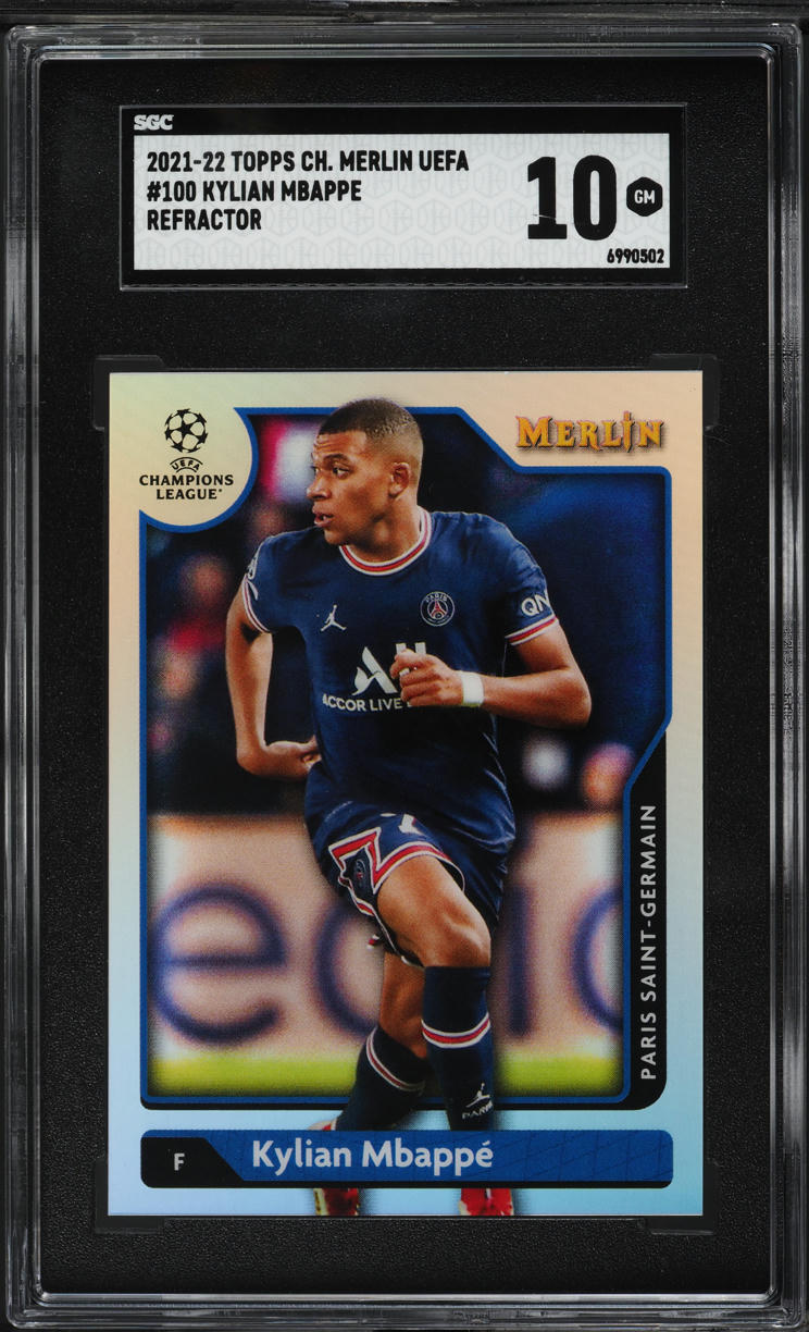2021 Topps Chrome Merlin UEFA Refractor Kylian Mbappe #100 SGC 10 GEM MINT
