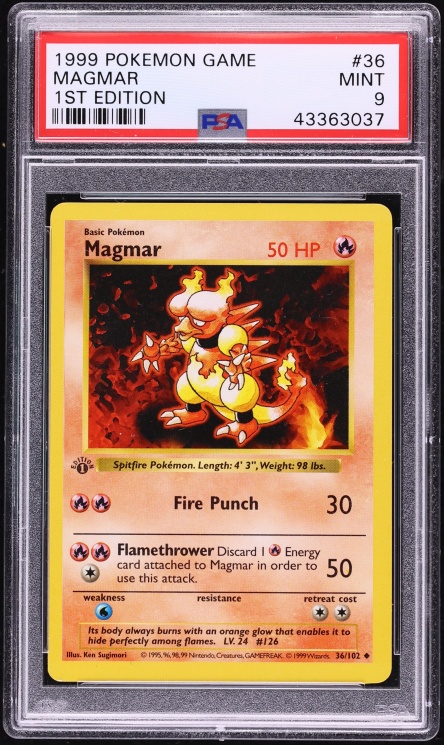 1999 Pokemon Base Set Shadowless 1st Edition Magmar #36 PSA 9 MINT
