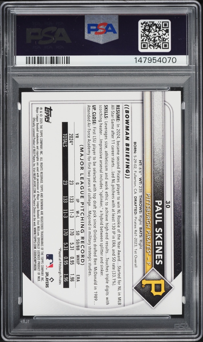 2025 Bowman Paul Skenes #30 PSA 10 GEM MINT