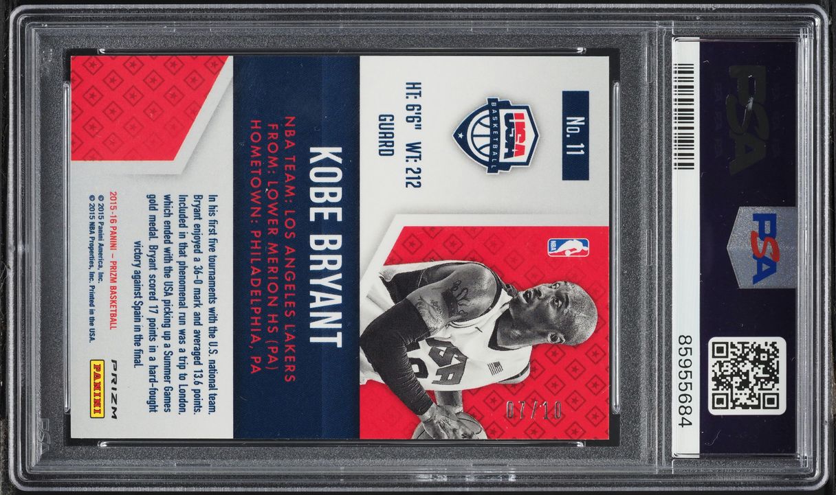 2015 Panini Prizm USA Basketball Gold Kobe Bryant /10 #11 PSA 10 GEM MINT - Photo 2