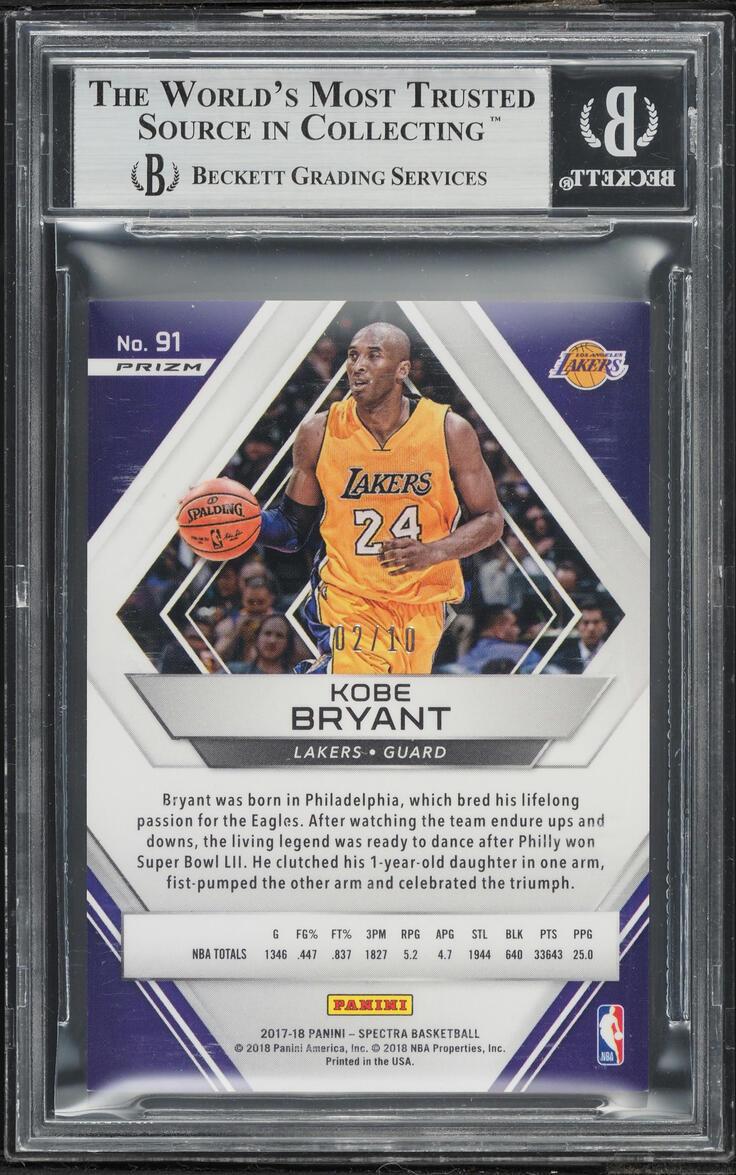 2017 Panini Spectra Gold Kobe Bryant /10 #91 BGS 9 MINT - Photo 2