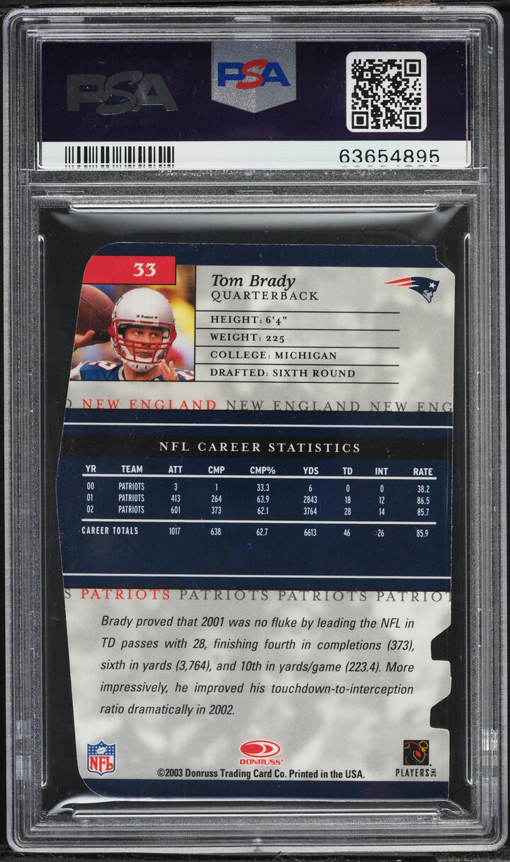 2003 Donruss Elite Aspirations Die-Cut Tom Brady /88 #33 PSA 9 MINT - Photo 2