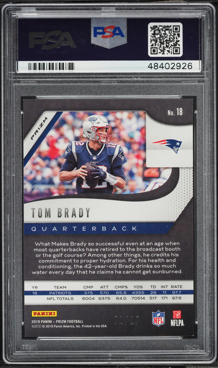 2019 Panini Prizm Blue Shimmer Tom Brady 1/10 #18 PSA 9 MINT - Photo 2