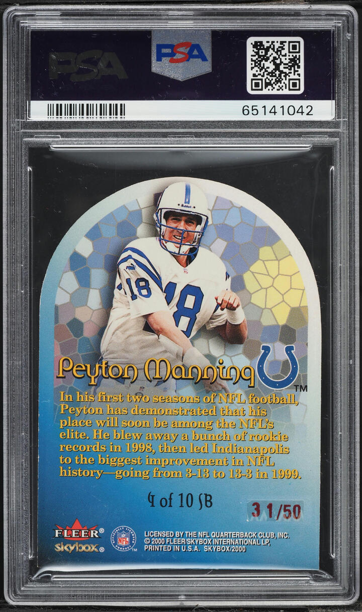 2000 Skybox Sunday's Best Star Rubies Die-Cut Peyton Manning /50 #4 PSA 8 NM-MT - Photo 2