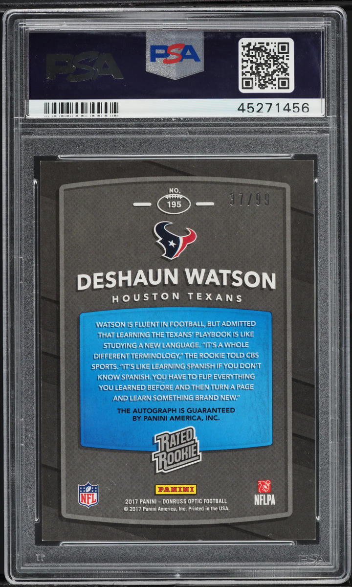 2017 Donruss Optic Holo Deshaun Watson ROOKIE AUTO /99 #195 PSA 10 GEM MINT