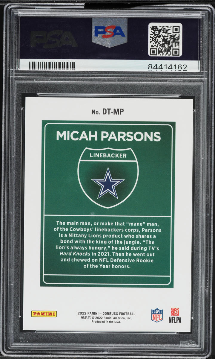 2022 Donruss Downtown Micah Parsons #DTMP PSA 10 GEM MINT