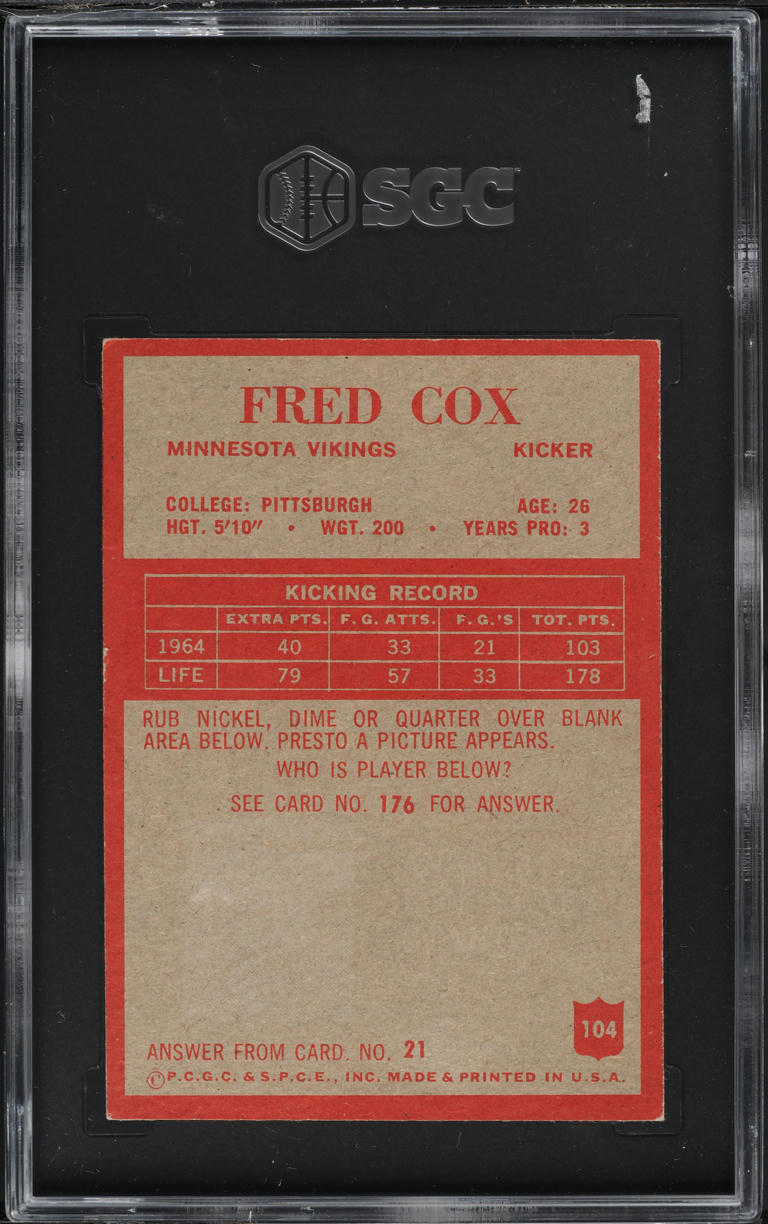 1965 Philadelphia Fred Cox #104 SGC 4 VGEX