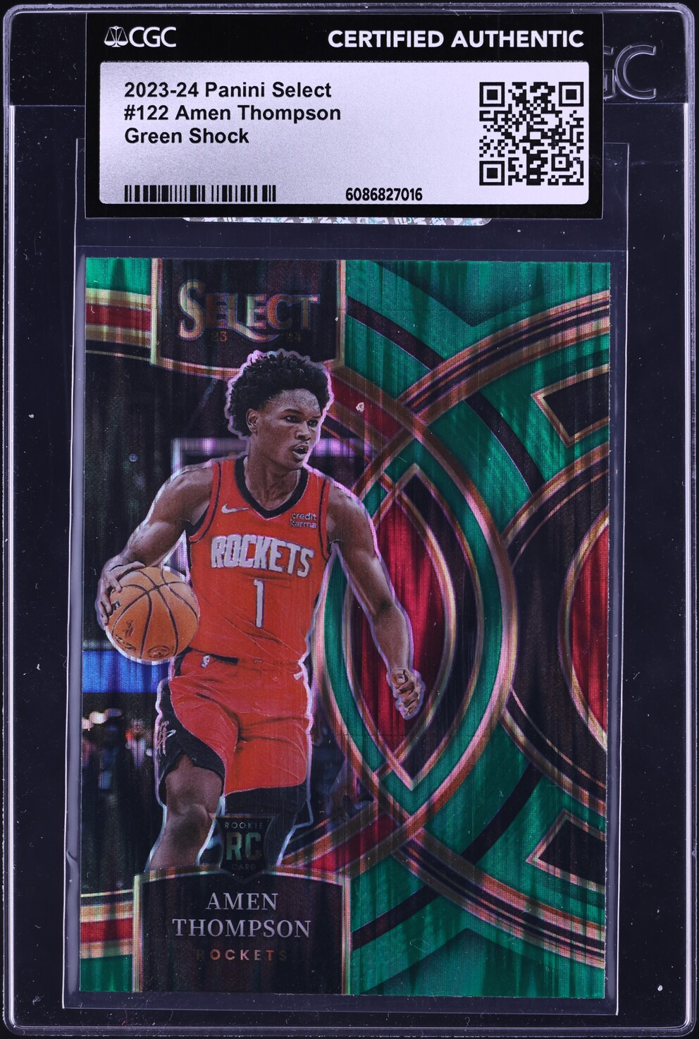 2023 Select Premier Level Green Shock Prizm Amen Thompson ROOKIE #122 CGC AUTH