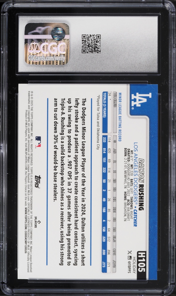 2025 Topps Holiday Green Holiday Plaid Dalton Rushing ROOKIE #H105 CGC 10 GEM MINT