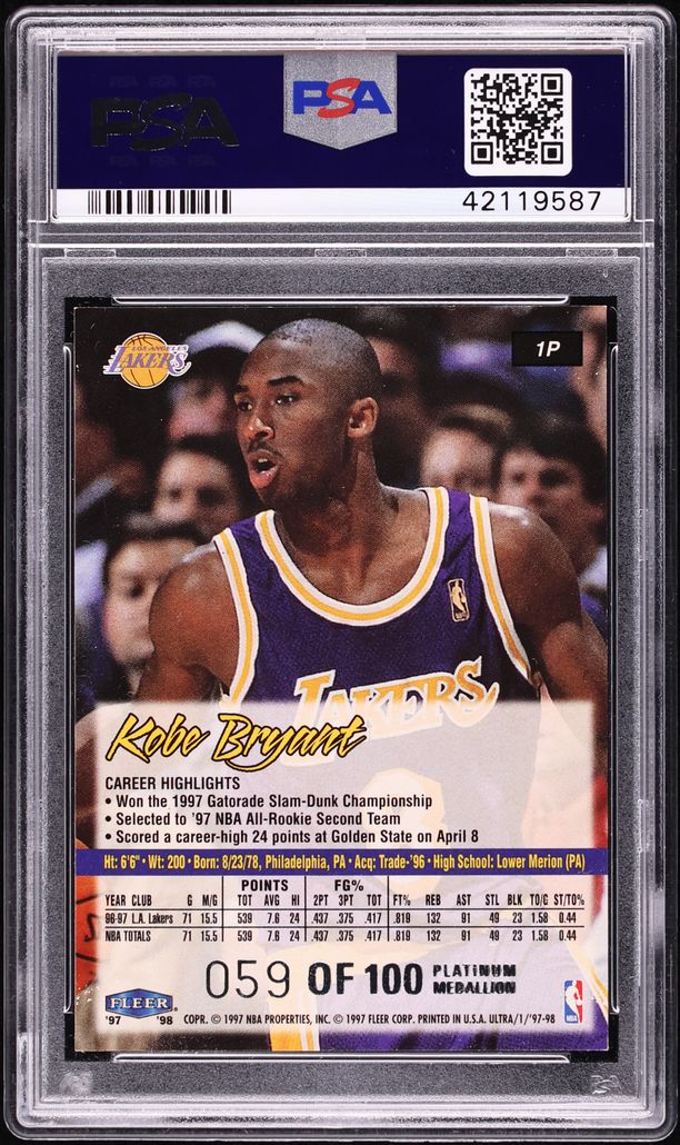 1997 Ultra Platinum Medallion Kobe Bryant /100 #1P PSA 9 MINT
