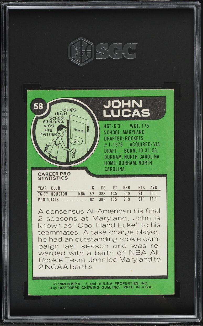1977 Topps Basketball John Lucas #58 SGC 8 NM-MT