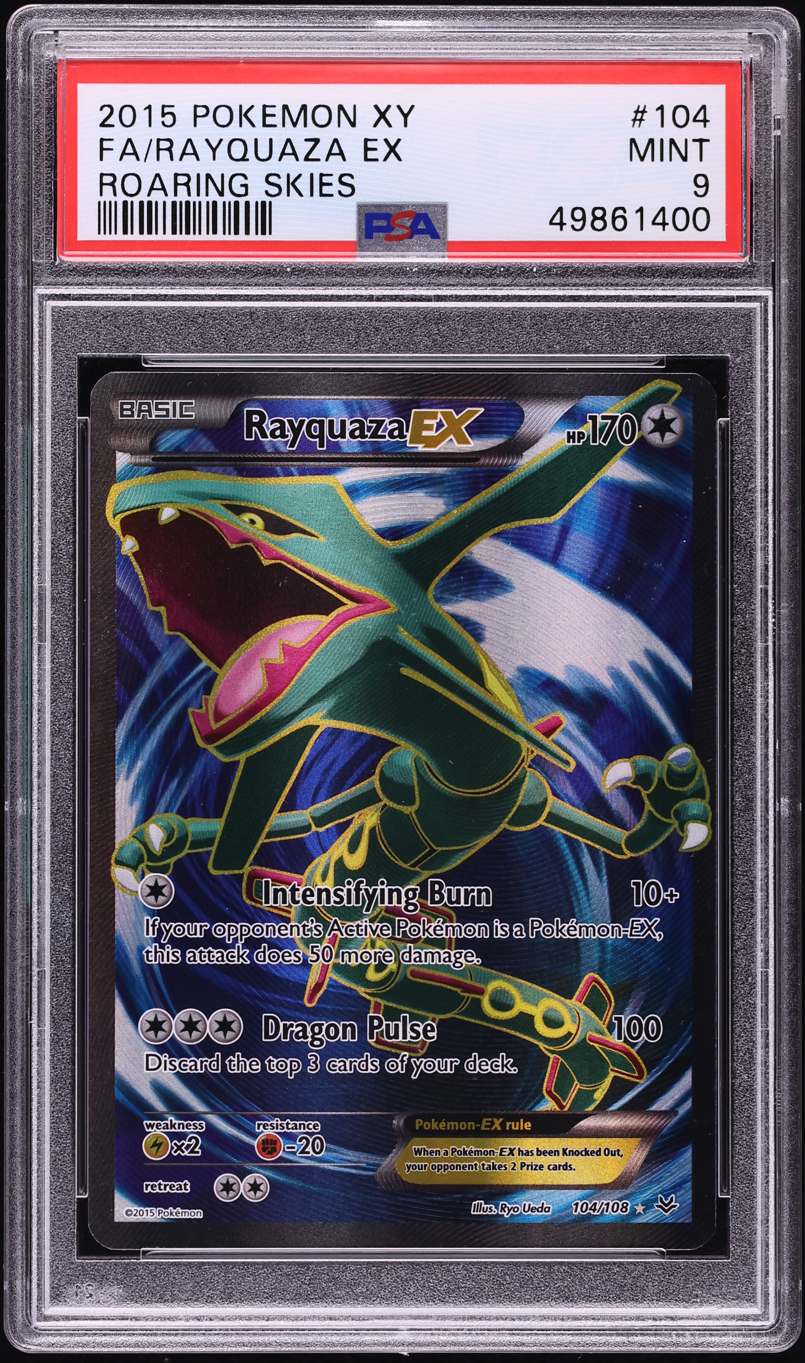 2015 Pokemon XY Roaring Skies Full Art Rayquaza EX #104 PSA 9 MINT