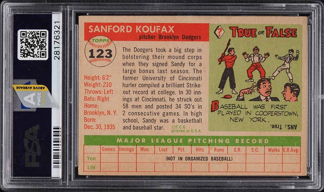 1955 Topps Sandy Koufax ROOKIE #123 PSA 4.5 VGEX+
