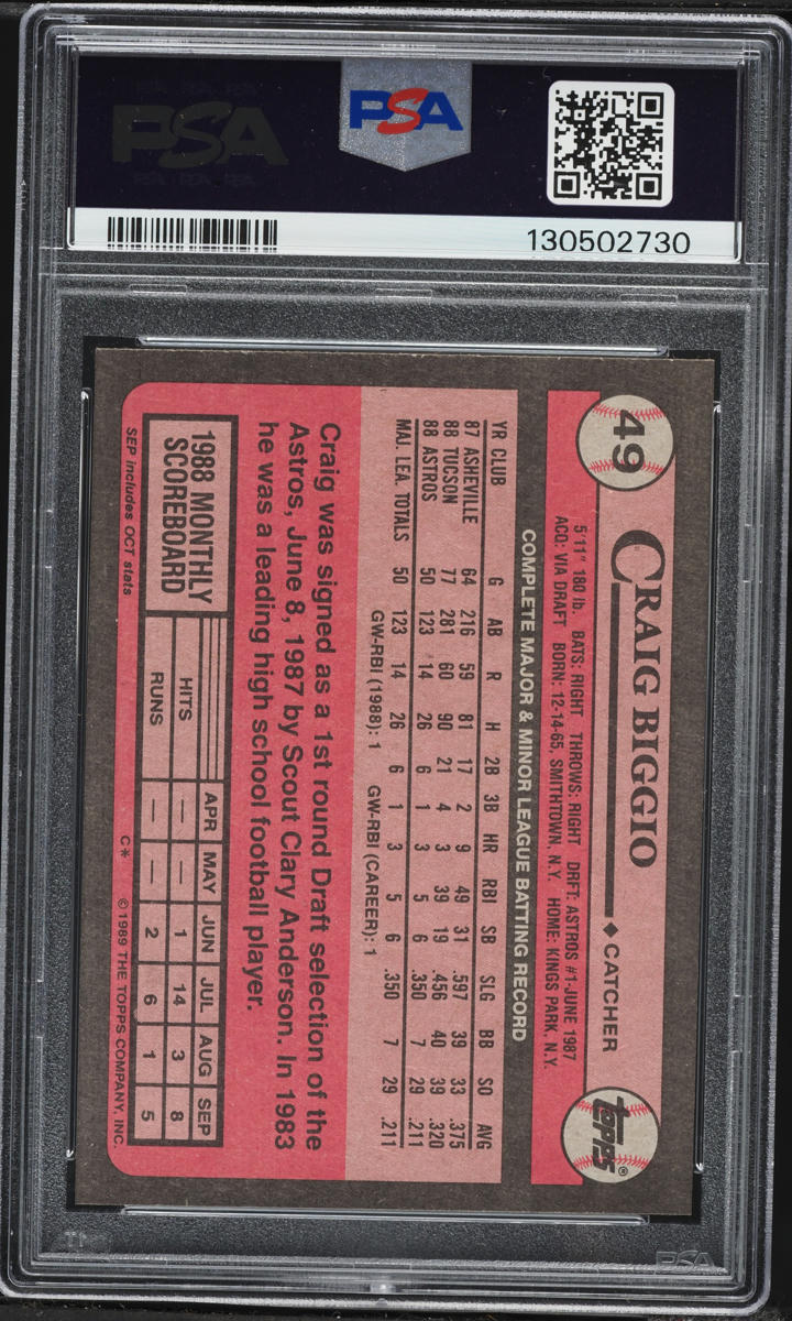 1989 Topps Craig Biggio ROOKIE #49 PSA 8 NM-MT