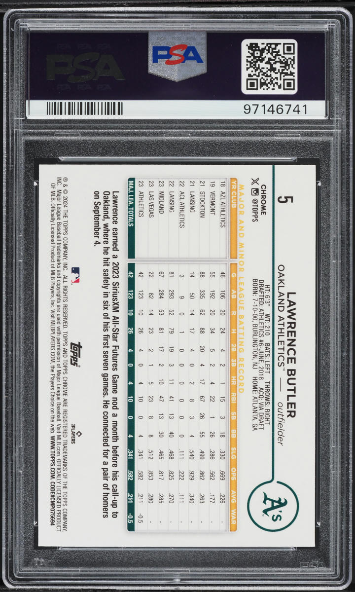 2024 Topps Chrome Blue Sonar Refractor Lawrence Butler ROOKIE /125 #5 PSA 10 GEM