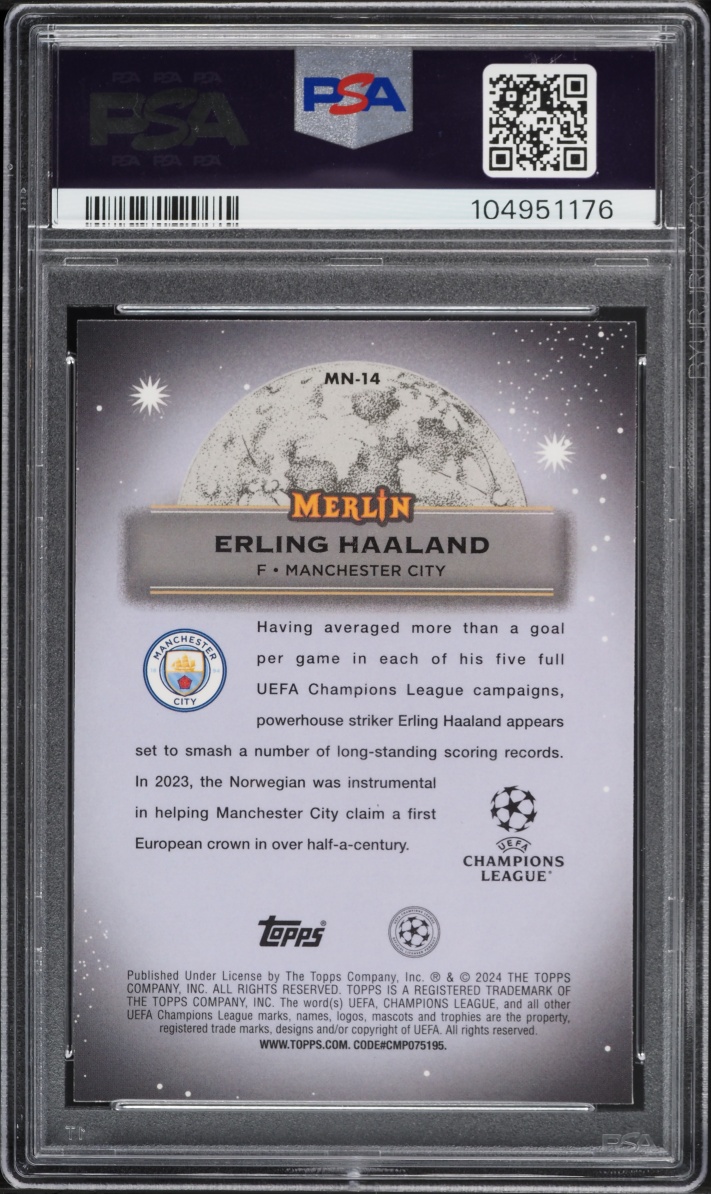 2023 Topps Merlin UEFA CC Mystic Nights Erling Haaland #MN-14 PSA 10 GEM MINT