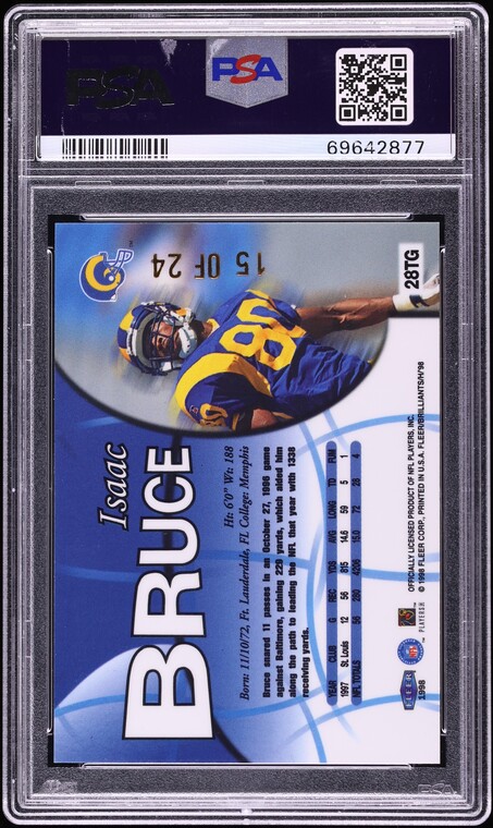 1998 Fleer Brilliants 24kt Gold Isaac Bruce /24 #28TG PSA 8 NM-MT