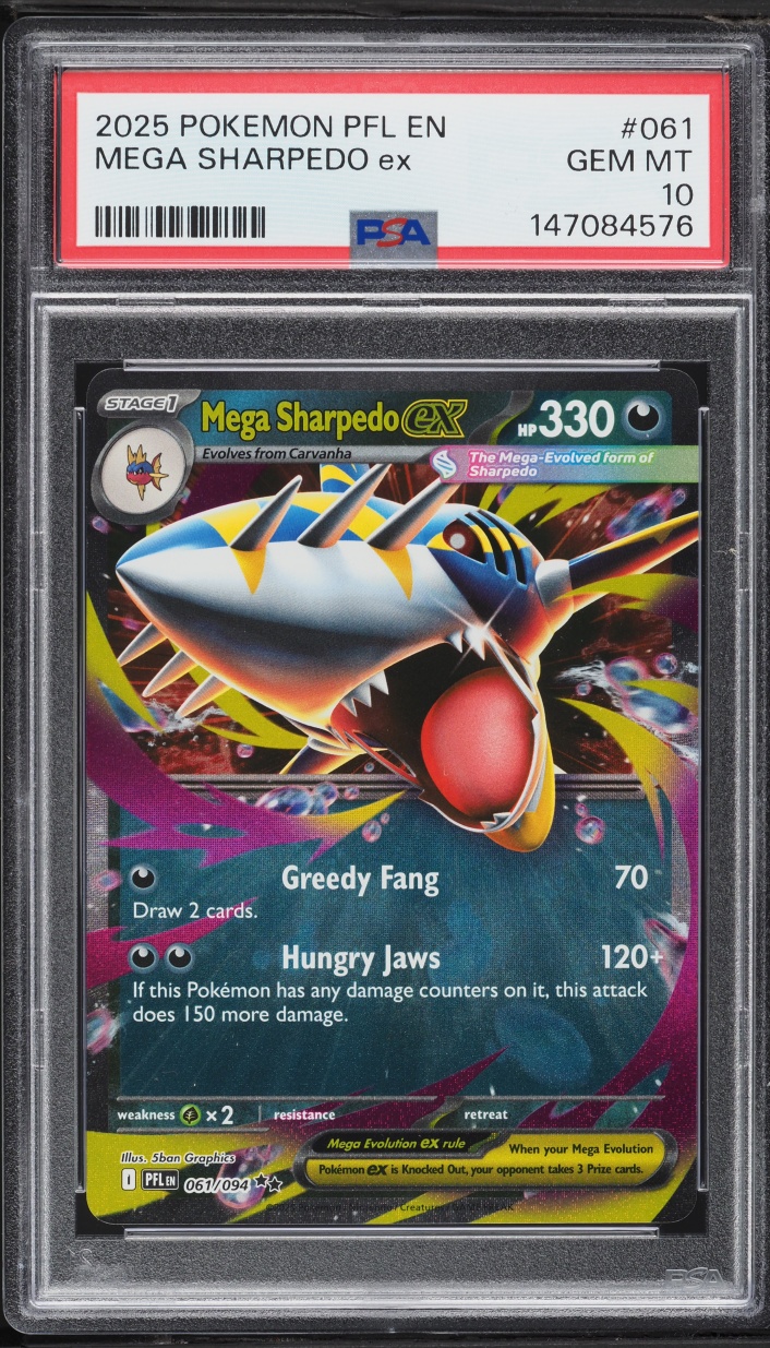 2025 Pokemon Mega Evolution Phantasmal Flames Holo Mega Sharpedo Ex #61 PSA 10 GEM MINT