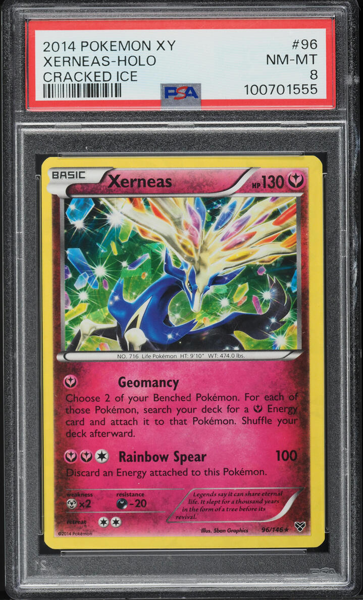 2014 Pokemon XY Cracked Ice Holo Xerneas #96 PSA 8 NM-MT