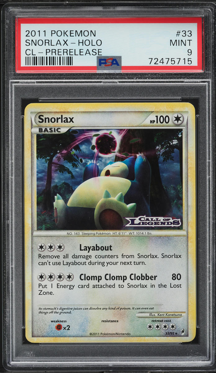 2011 Pokemon Call Of Legends Prerelease Holo Snorlax #33 PSA 9 MINT