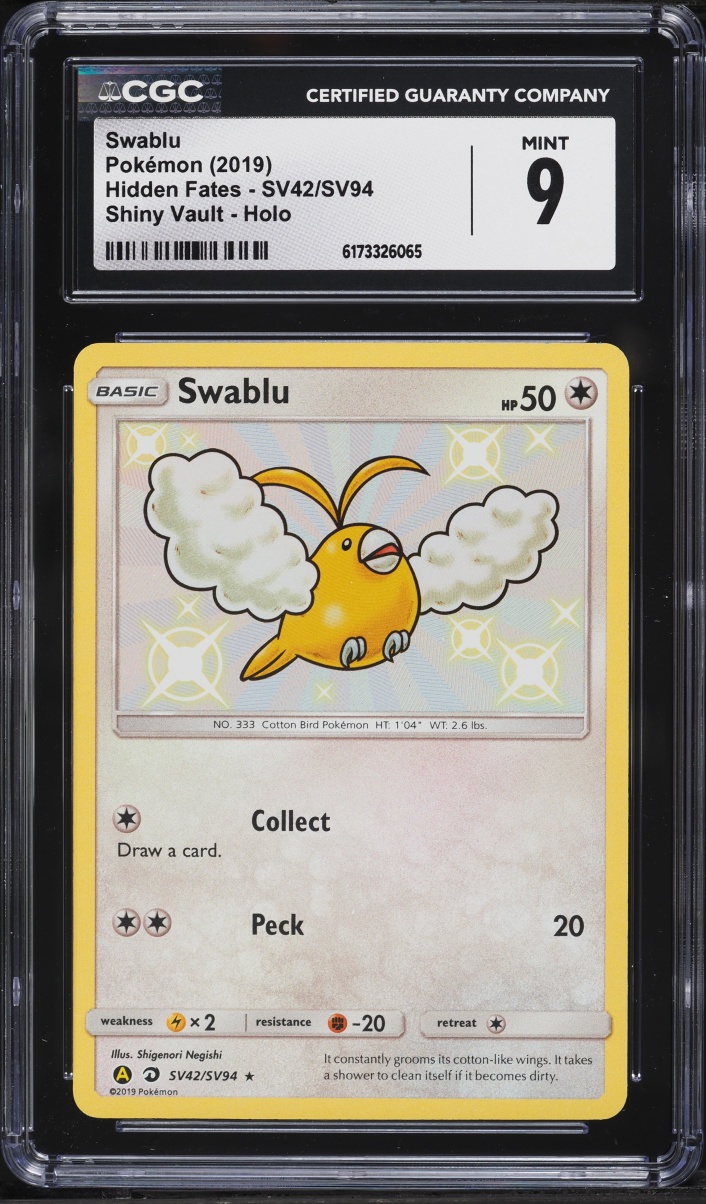 2019 Pokemon Sun & Moon Hidden Fates Shiny Swablu #SV42 CGC 9 MINT
