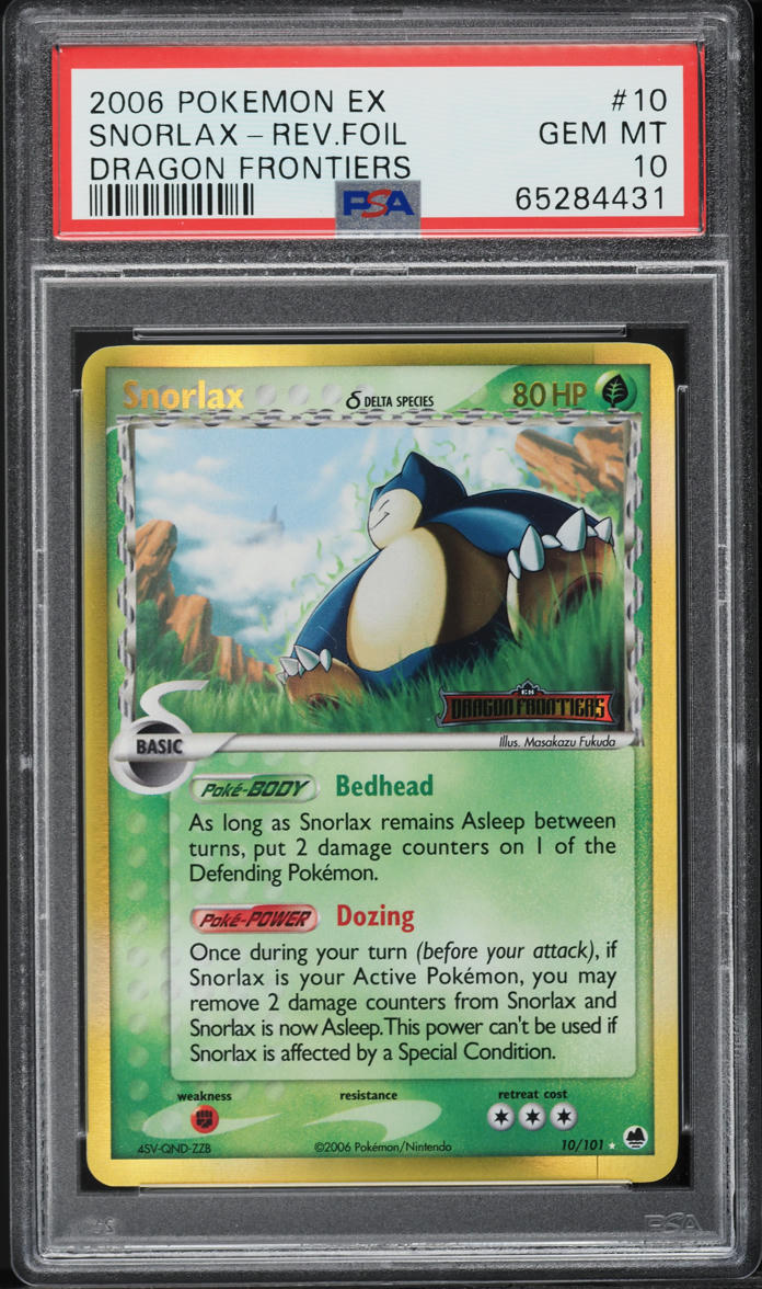 2006 Pokemon EX Dragon Frontiers Reverse Holo Snorlax #10 PSA 10 GEM MINT