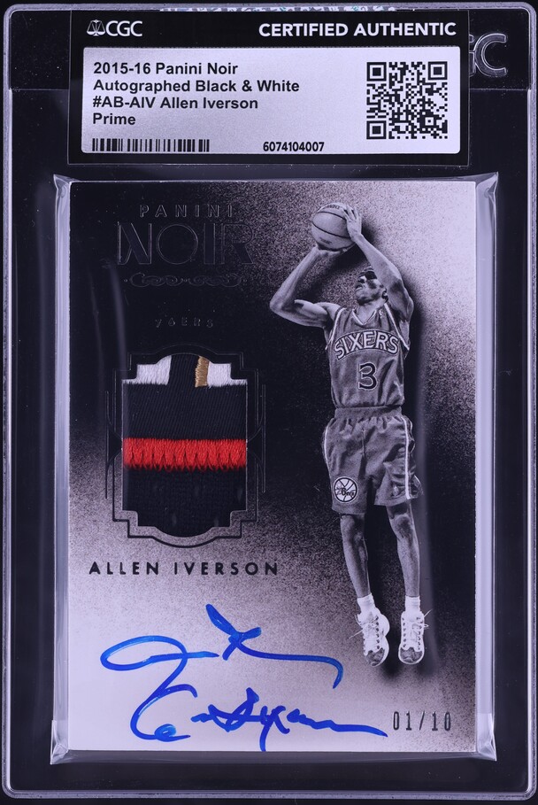 2015 Panini Noir Black & White Prime Allen Iverson PATCH AUTO 1/10