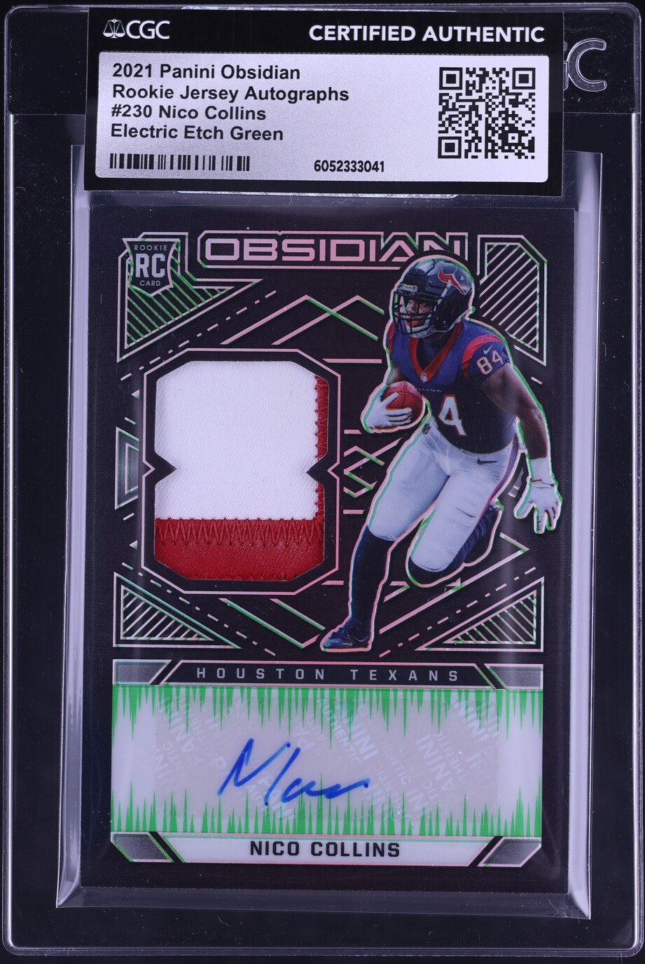 2021 Panini Obsidian E/E Green Nico Collins ROOKIE PATCH AUTO /50 #230 CGC AUTH