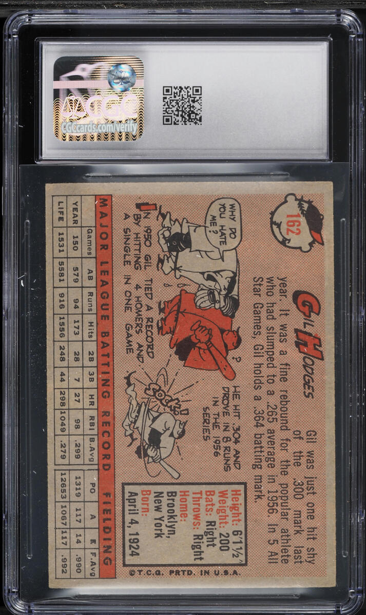 1958 Topps Gil Hodges #162 CGC 5.5 EX+