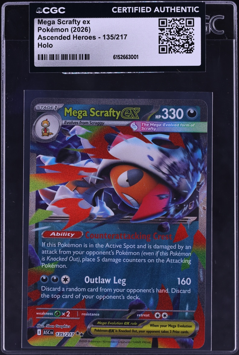 2026 Pokemon Mega Evolution Ascended Heroes Holo Mega Scrafty ex #135 CGC AUTH